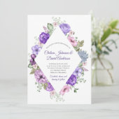 Ultra Violet Paarse Roze Groene Bloemige Bruiloft Aankondiging (Staand voorkant)