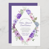 Ultra Violet Paarse Roze Groene Bloemige Bruiloft Aankondiging (Voorkant / Achterkant)