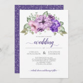 Ultra Violet Paarse Roze Groene Bloemige Bruiloft Aankondiging (Voorkant / Achterkant)