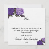 Ultra Violet Paarse rozen Bruiloft Dank u kaart (Achterkant)