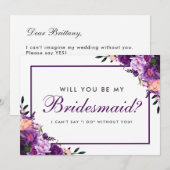 Ultra Violet Paarse Waterverf Floral Bridesmaid F Kaart (Voorkant / Achterkant)