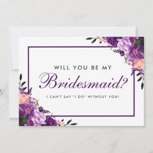Ultra Violet Paarse Waterverf Floral Bridesmaid F Kaart