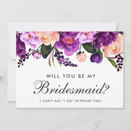 Ultra Violet Paarse Waterverf Floral Bridesmaid Kaart