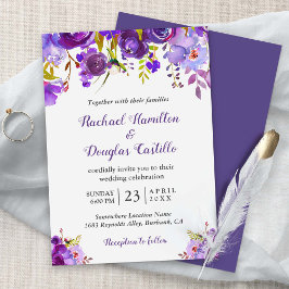 Ultra Violet Paarse Waterverf Floral Wedding Kaart