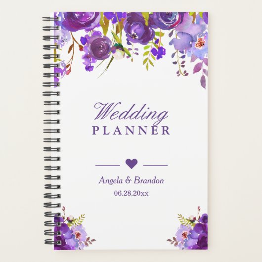Ultra Violet Paarse Waterverf Floral Wedding Planner (Voorkant)