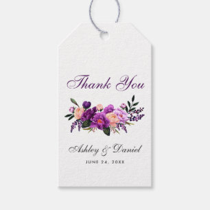 Ultra Violet Paarse Waterverf Floral Wedding PS Cadeaulabel