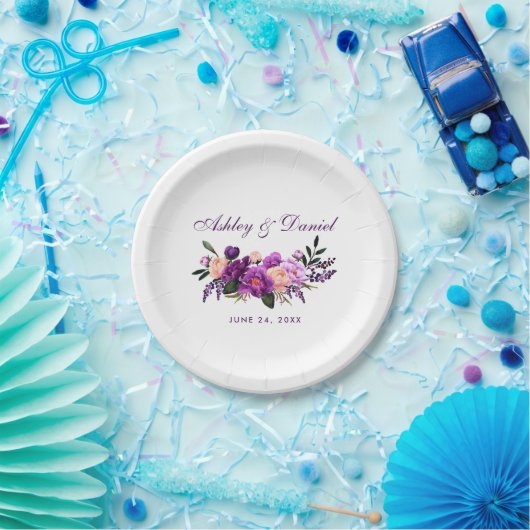 Ultra Violet Paarse Waterverf Floral Wedding PS Papieren Bordje (Feest)