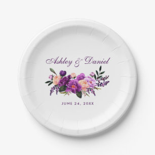 Ultra Violet Paarse Waterverf Floral Wedding PS Papieren Bordje