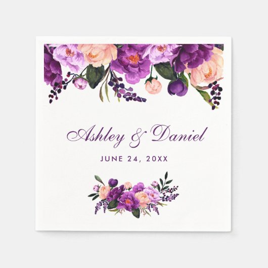 Ultra Violet Paarse Waterverf Floral Wedding PS Servetten (Voorkant)