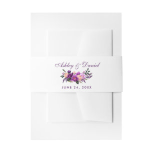 Ultra Violet Paarse Waterverf Floral Wedding PS Uitnodigingen Wikkel
