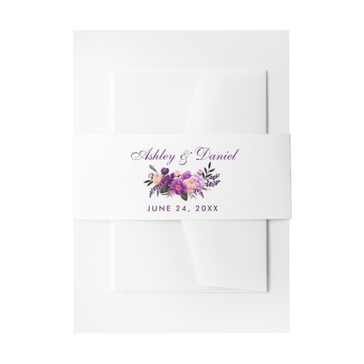 Ultra Violet Paarse Waterverf Floral Wedding PS Uitnodigingen Wikkel (Voorkant Voorbeeld)