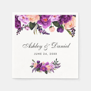 Ultra Violet Paarse Waterverf Floral Wedding Servetten
