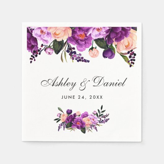 Ultra Violet Paarse Waterverf Floral Wedding Servetten (Voorkant)