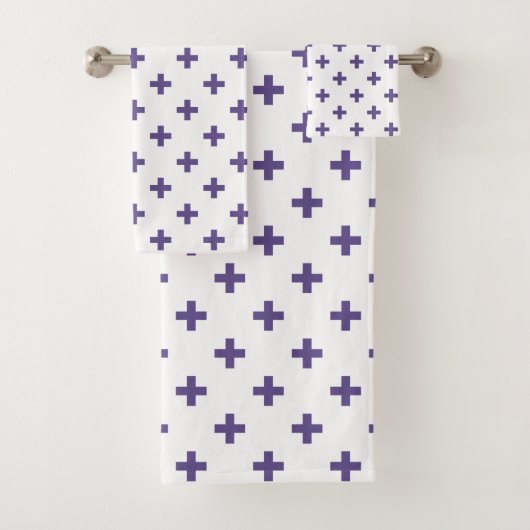 Ultra violet polka kruist wit bad handdoek (Insitu)