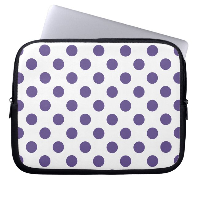 Ultra-violet polka-punten op wit laptop sleeve (Voorkant)