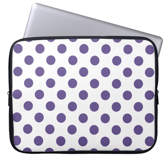 Ultra-violet polka-punten op wit laptop sleeve (Voorkant)