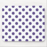 Ultra-violet polka-punten op wit muismat<br><div class="desc">De kleur van Pantone van het jaar 2018 is ultraviolet.</div>