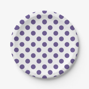 Ultra-violet polka-punten op wit papieren bordje
