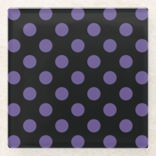 Ultra violet polka-punts op zwart glazen onderzetter