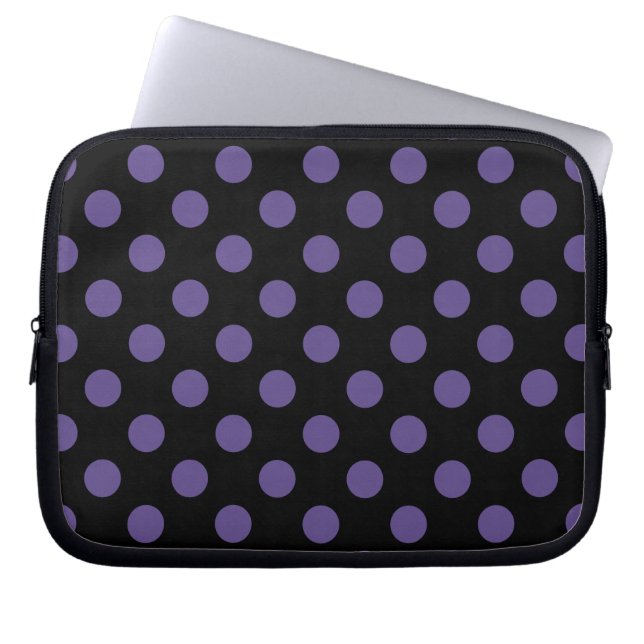 Ultra violet polka-punts op zwart laptop sleeve (Voorkant)