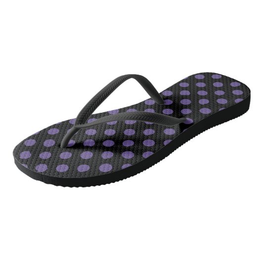 Ultra violet polka-punts op zwart teenslippers (Schuin)