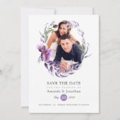 Ultra Violet Poppy Floral foto bruiloft Save The Date (Voorkant)