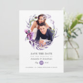 Ultra Violet Poppy Floral foto bruiloft Save The Date (Staand voorkant)