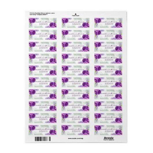 Ultra Violet Roos Floral retour adreslabels Etiket (Full Sheet)