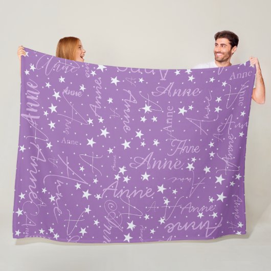 Ultra Violet Sky Stars (met haar naam) Fleece Deken (In situ)