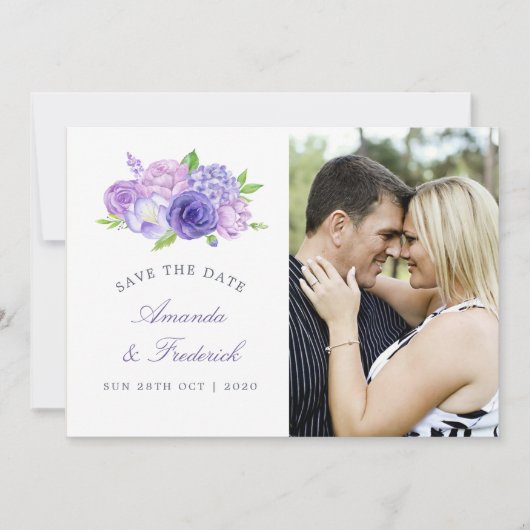 Ultra Violet thema Floral Wedding Save the Date (Voorkant)