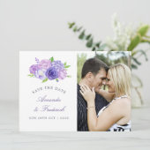 Ultra Violet thema Floral Wedding Save the Date (Staand voorkant)