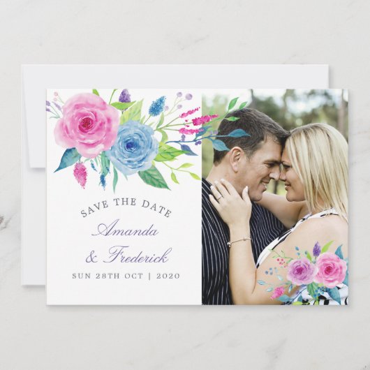 Ultra Violet thema Floral Wedding Save the Date (Voorkant)