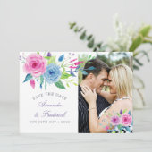 Ultra Violet thema Floral Wedding Save the Date (Staand voorkant)