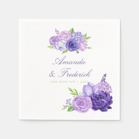 Ultra Violet Theme Waterverf Floral Wedding Servet (Voorkant)
