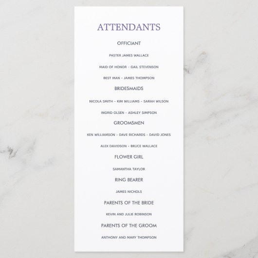 Ultra Violet Thleed Floral Wedding Programme Programmakaart (Achterkant)