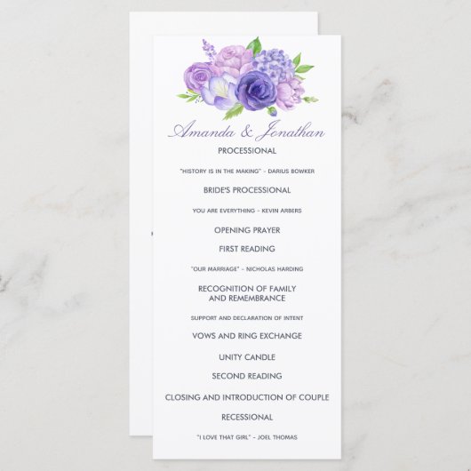 Ultra Violet Thleed Floral Wedding Programme Programmakaart (Voorkant / Achterkant)
