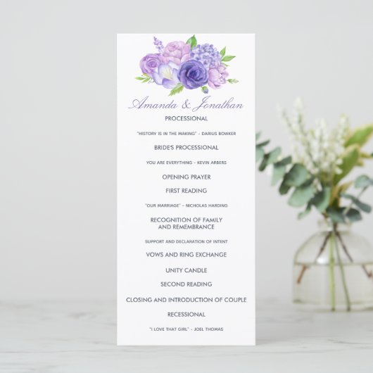 Ultra Violet Thleed Floral Wedding Programme Programmakaart (Staand voorkant)