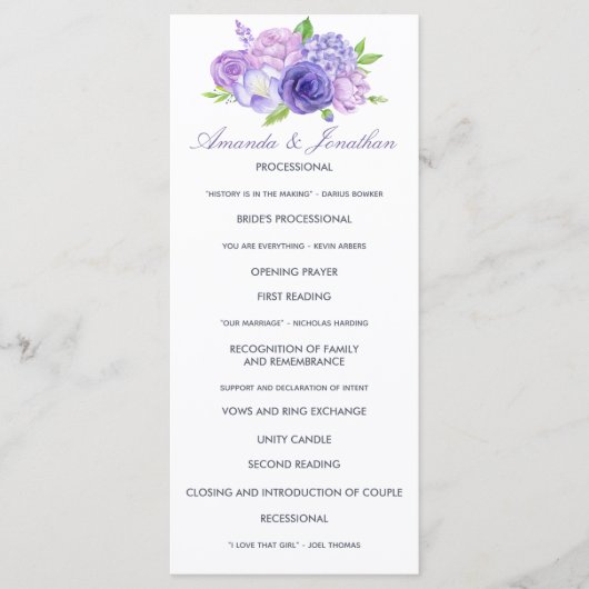Ultra Violet Thleed Floral Wedding Programme Programmakaart (Voorkant)