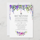 Ultra Violet Trouw Waterverf Bloemrijke Bat Mitzva Kaart (Voorkant)