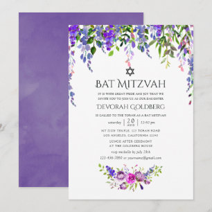 Ultra Violet Trouw Waterverf Bloemrijke Bat Mitzva Kaart