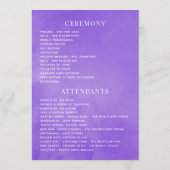 Ultra Violet Trouwprogramma met waterverf bloemen Programmakaart (Achterkant)