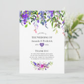 Ultra Violet Trouwprogramma met waterverf bloemen Programmakaart (Staand voorkant)