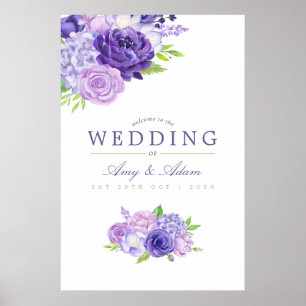 Ultra Violet Watercolor Bloemen Bruiloft Welkom Poster