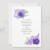 Ultra Violet Waterverf Bloem QR Code Bruiloft Kaart (Voorkant)