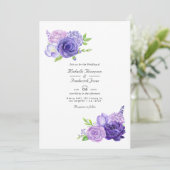 Ultra Violet Waterverf Bloem QR Code Bruiloft Kaart (Staand voorkant)