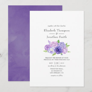 Ultra Violet Waterverf Bloemen Bruiloft Kaart