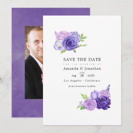 Ultra Violet Waterverf Bloemen Bruiloftsfoto Save The Date