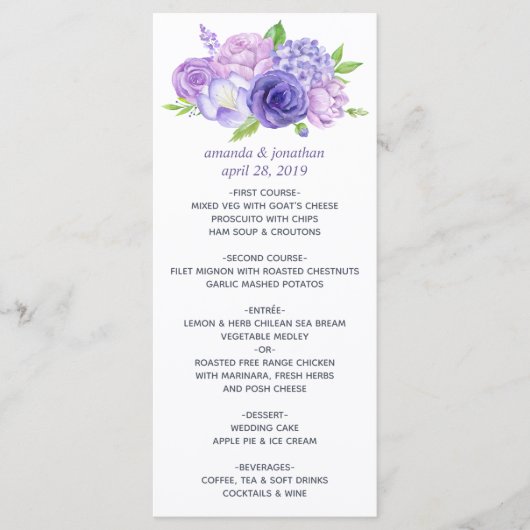Ultra Violet Waterverf Bloemen Bruiloftsmenu Menu (Voorkant)