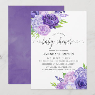 Ultra Violet Waterverf Floral Baby shower Kaart