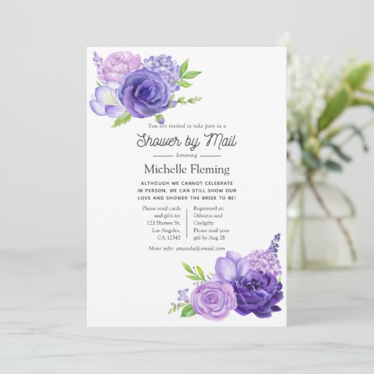 Ultra Violet Waterverf Floral Baby shower per post Kaart (Staand voorkant)